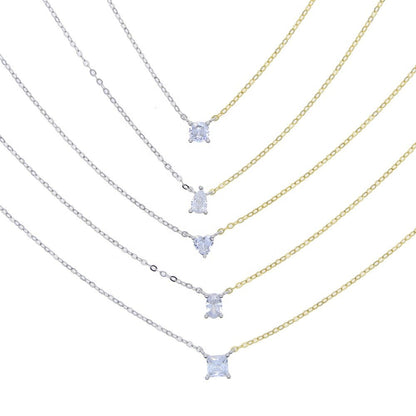 925 Sterling Silver Two-Tone Chain Necklace featuring 18K gold plating on one side, silver platinum plating on the other, and a white zirconia pendant.