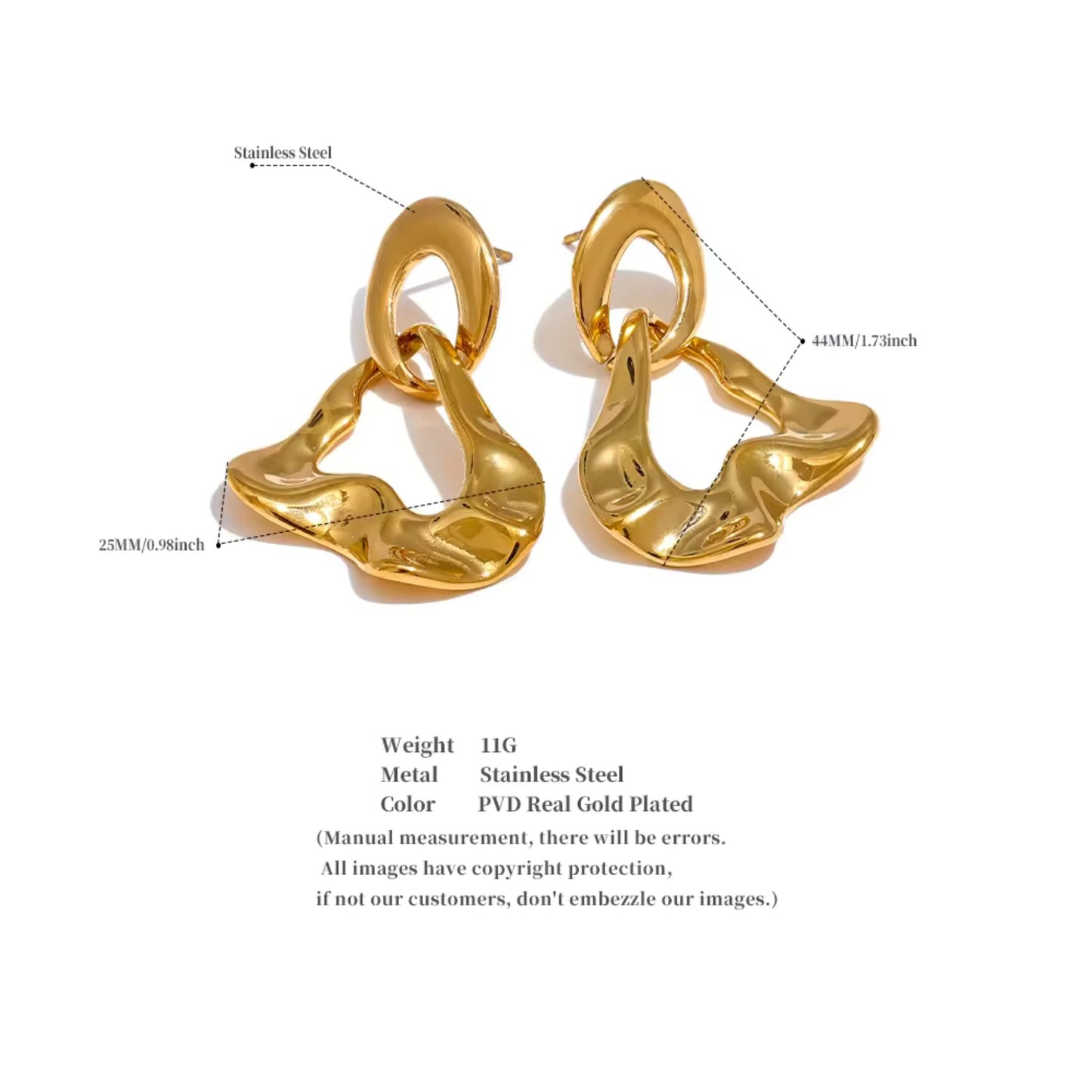 Abstract Luxe Gold Dangle Earrings with full details, ideal for gifting on special occasions.