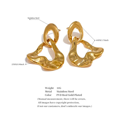 Abstract Luxe Gold Dangle Earrings with full details, ideal for gifting on special occasions.