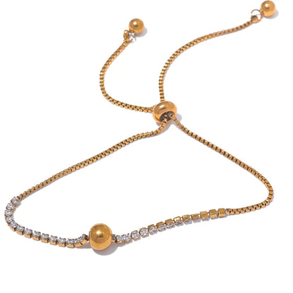 Gold-Plated Zircon Charm Bracelet featuring a sleek design with dazzling zircon stones and an adjustable chain for a perfect fit.