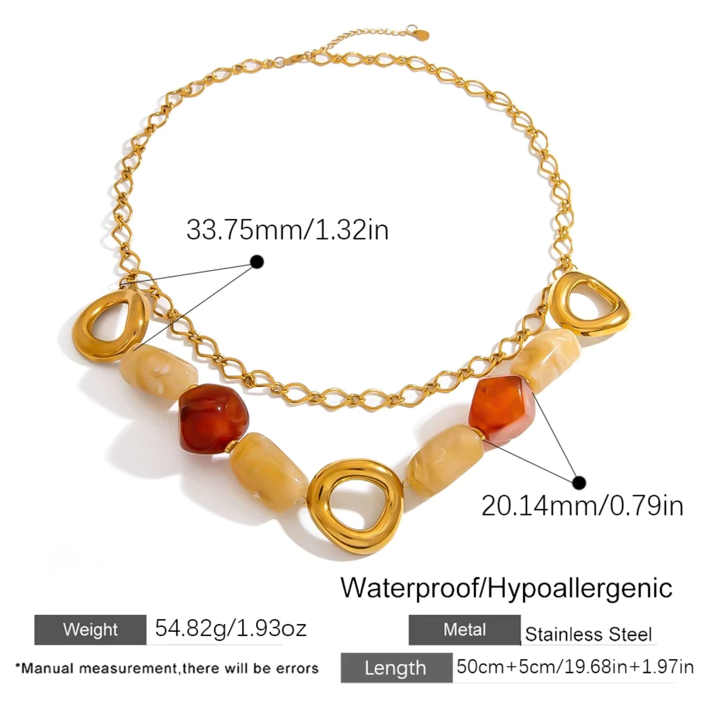 Amber Harmony Statement Necklace – 18K Gold Stainless Steel