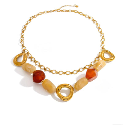 Amber Harmony Statement Necklace – 18K Gold Stainless Steel