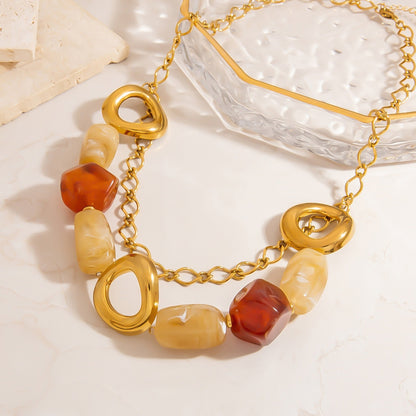 Amber Harmony Statement Necklace – 18K Gold Stainless Steel