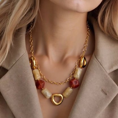 Amber Harmony Statement Necklace – 18K Gold Stainless Steel