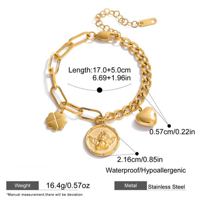 Angel Coin & Charm Bracelet – 18K Gold Stainless Steel