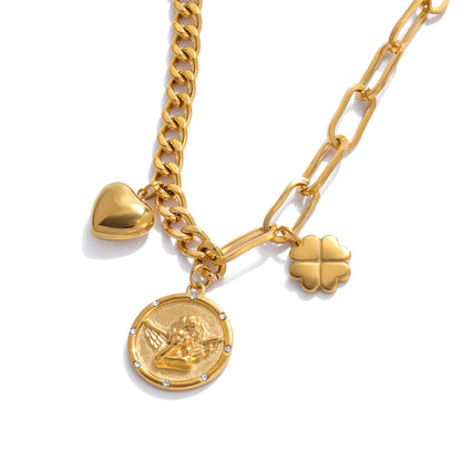 Angel Coin & Charm Bracelet – 18K Gold Stainless Steel