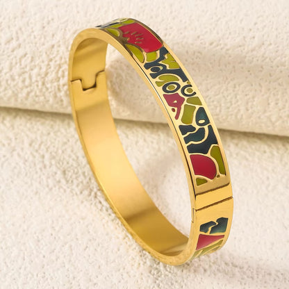 Artistic Enamel Painted Bangle 18K Gold Plated Bracelets