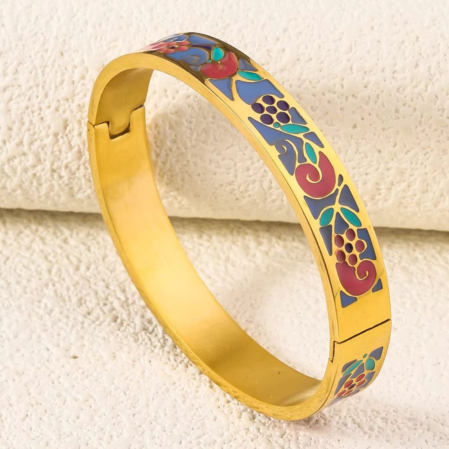 Artistic Enamel Painted Bangle 18K Gold Plated Bracelets