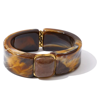Aurora Luxe Wide Acrylic & Gold Statement Bracelet