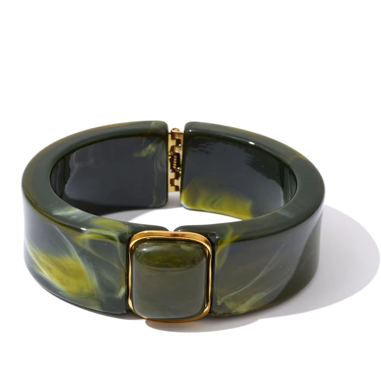 Aurora Luxe Wide Acrylic & Gold Statement Bracelet