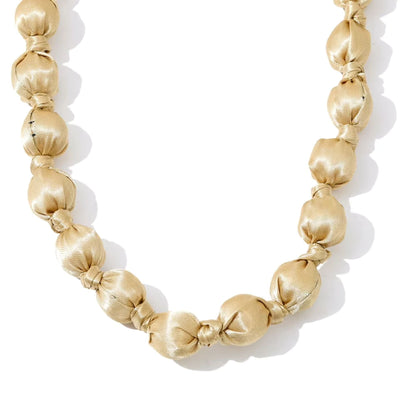 Autumn Luxe Fabric-Wrapped Beaded Long Necklace