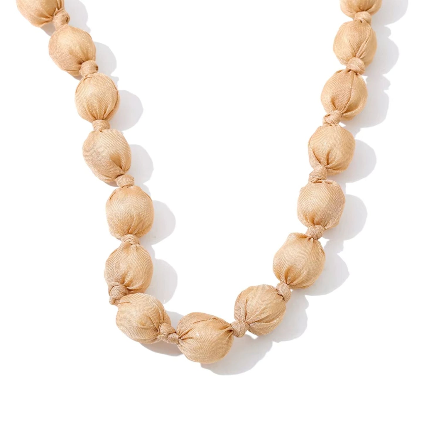 Autumn Luxe Fabric-Wrapped Beaded Long Necklace