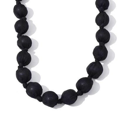 Autumn Luxe Fabric-Wrapped Beaded Long Necklace