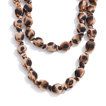 Autumn Luxe Fabric-Wrapped Beaded Long Necklace