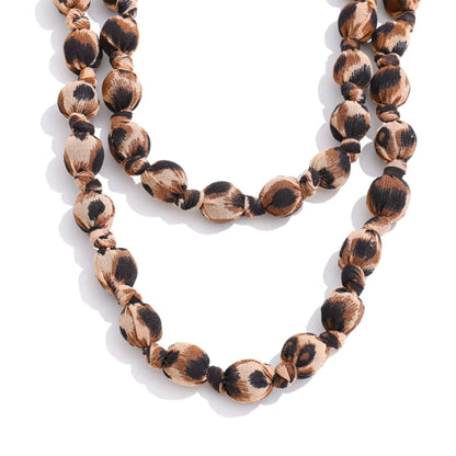 Autumn Luxe Fabric-Wrapped Beaded Long Necklace
