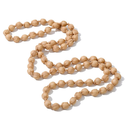 Autumn Luxe Fabric-Wrapped Beaded Long Necklace