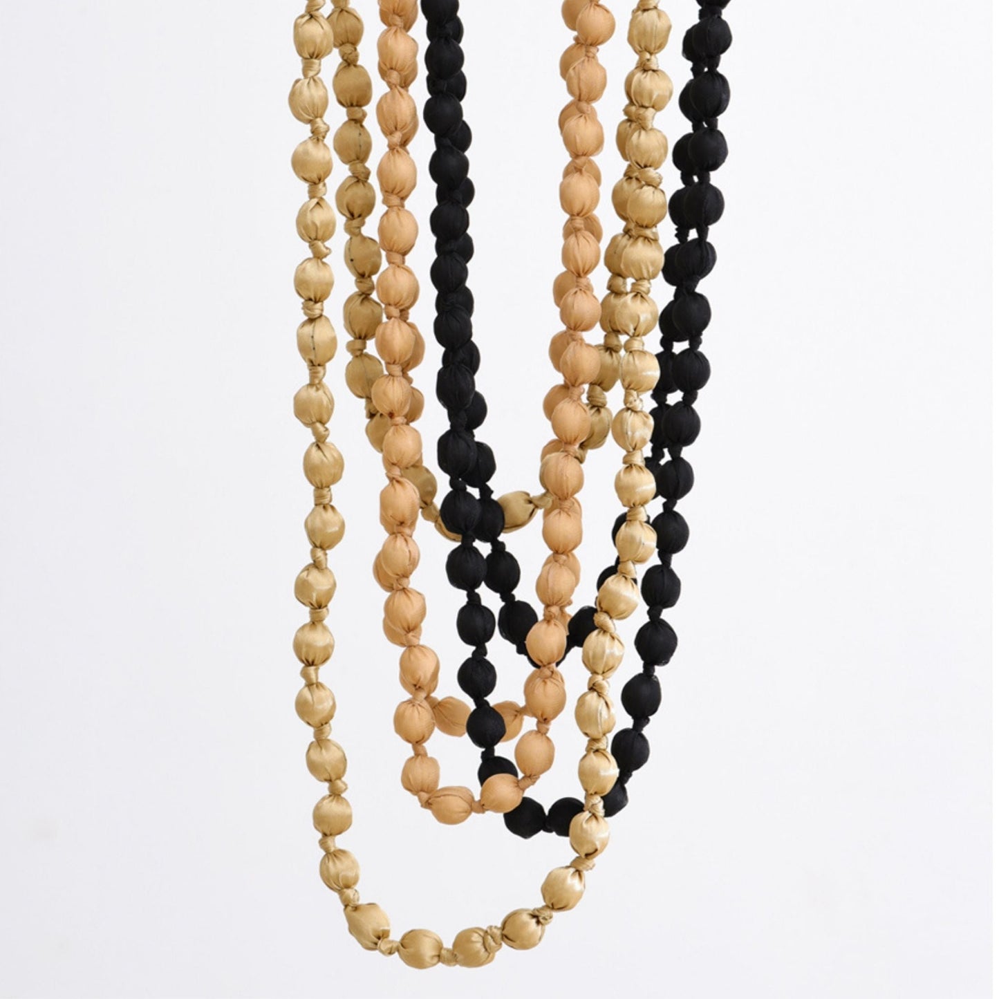 Autumn Luxe Fabric-Wrapped Beaded Long Necklace
