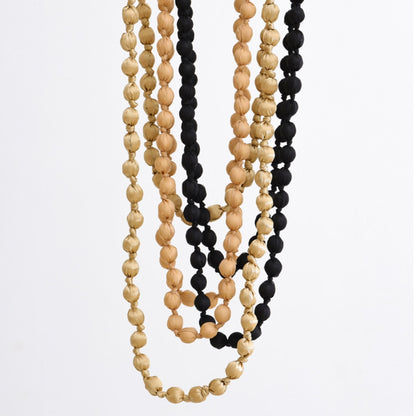 Autumn Luxe Fabric-Wrapped Beaded Long Necklace