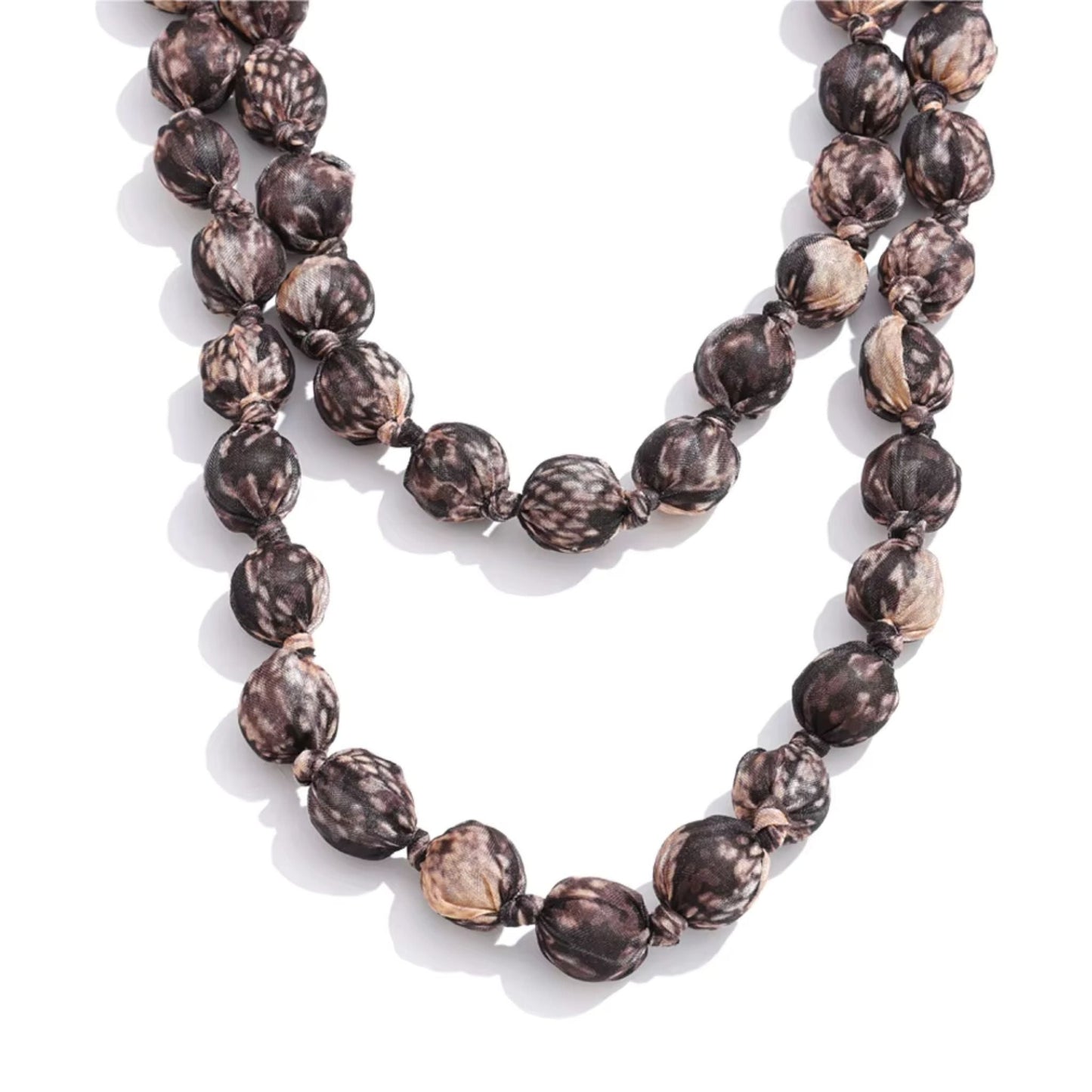 Autumn Luxe Fabric-Wrapped Beaded Long Necklace