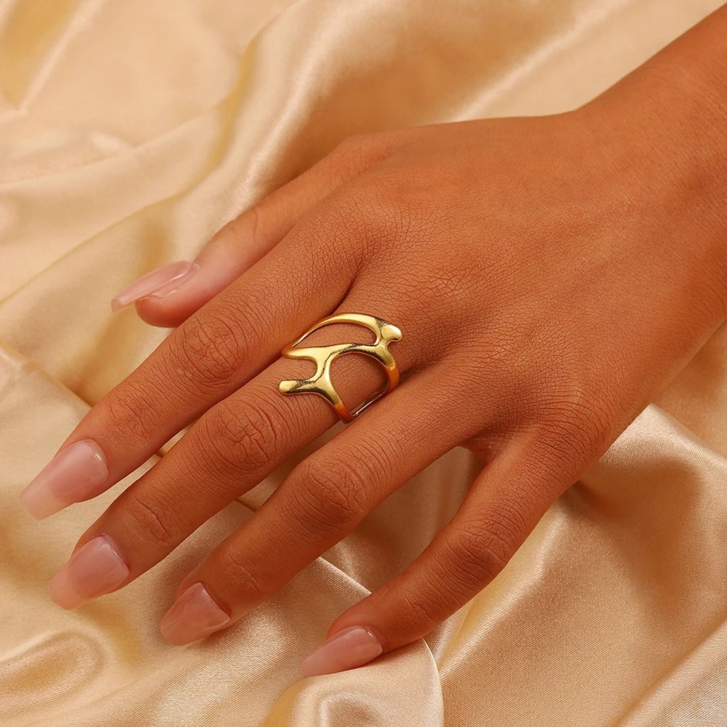 Avant-Garde Open Adjustable Ring with irregular design, crafted from premium stainless steel and 18K gold plating.