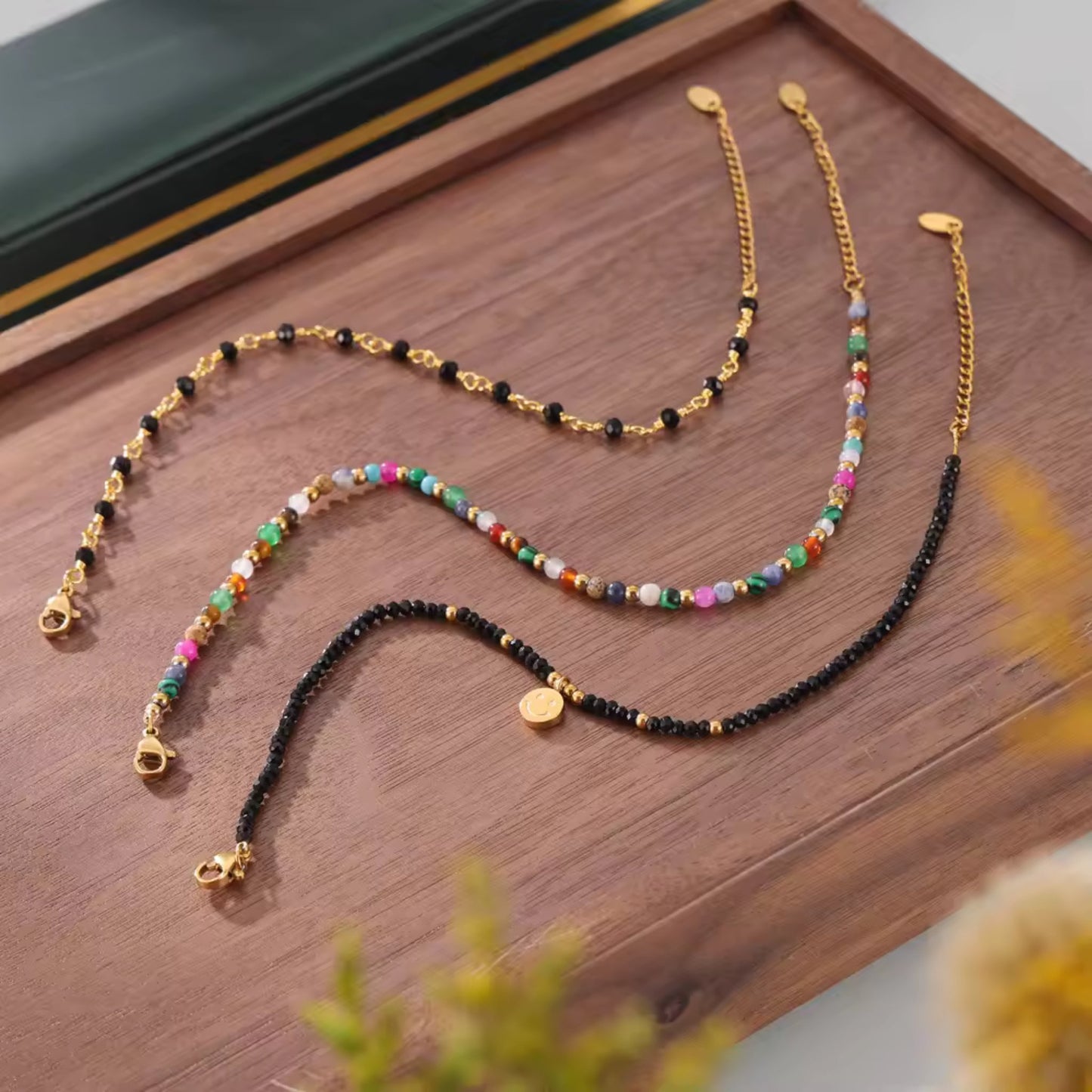 Beaded Charm 18K Gold Plated Anklets set presented in elegant gift packaging, ideal for birthdays, holidays, or special occasions.