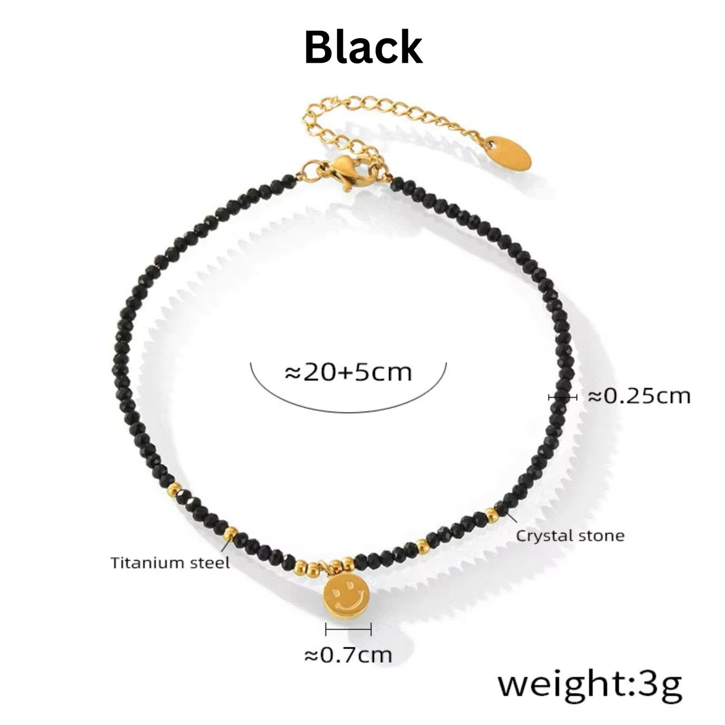 Details photo for the Black Beaded Charm 18K Gold Plated Anklet, ideal for birthdays, holidays, or special occasions.