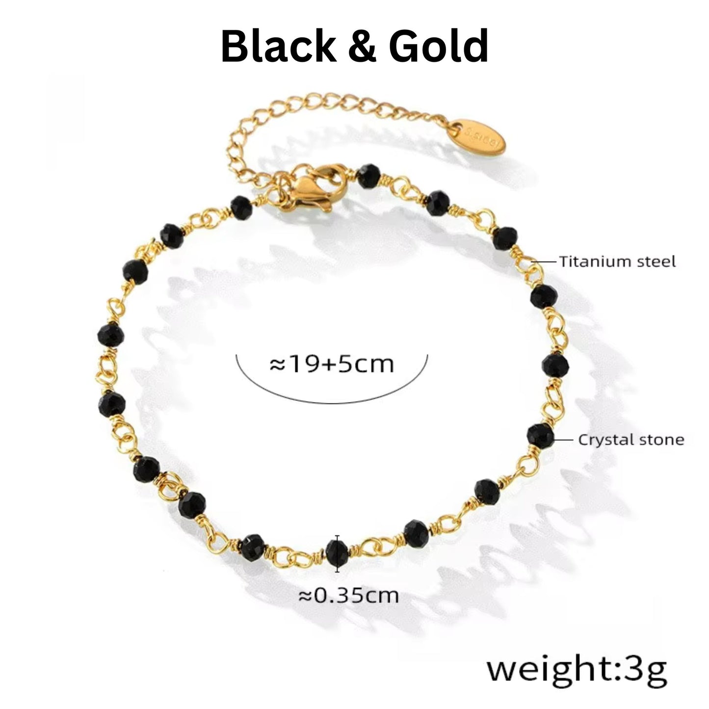 Details photo for the Black and Gold Beaded Charm 18K Gold Plated Anklet, ideal for birthdays, holidays, or special occasions.