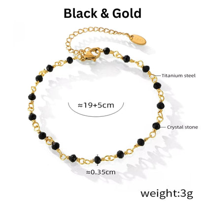 Details photo for the Black and Gold Beaded Charm 18K Gold Plated Anklet, ideal for birthdays, holidays, or special occasions.