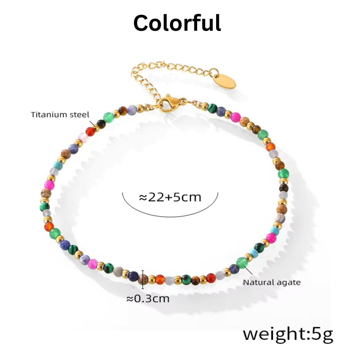 Details for the Colorful Beaded Charm 18K Gold Plated Anklet, ideal for birthdays, holidays, or special occasions.