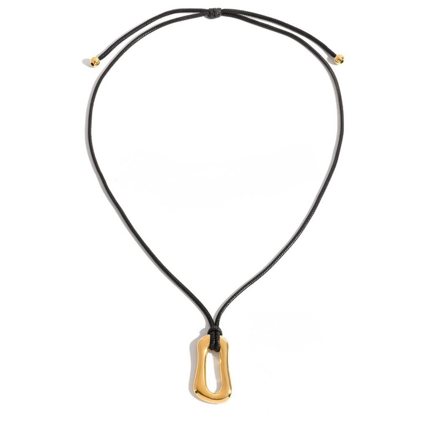 Black Rope Modern Pendant Necklace – 18K Gold Stainless Steel