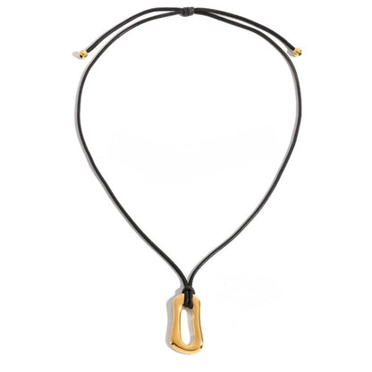Black Rope Modern Pendant Necklace – 18K Gold Stainless Steel