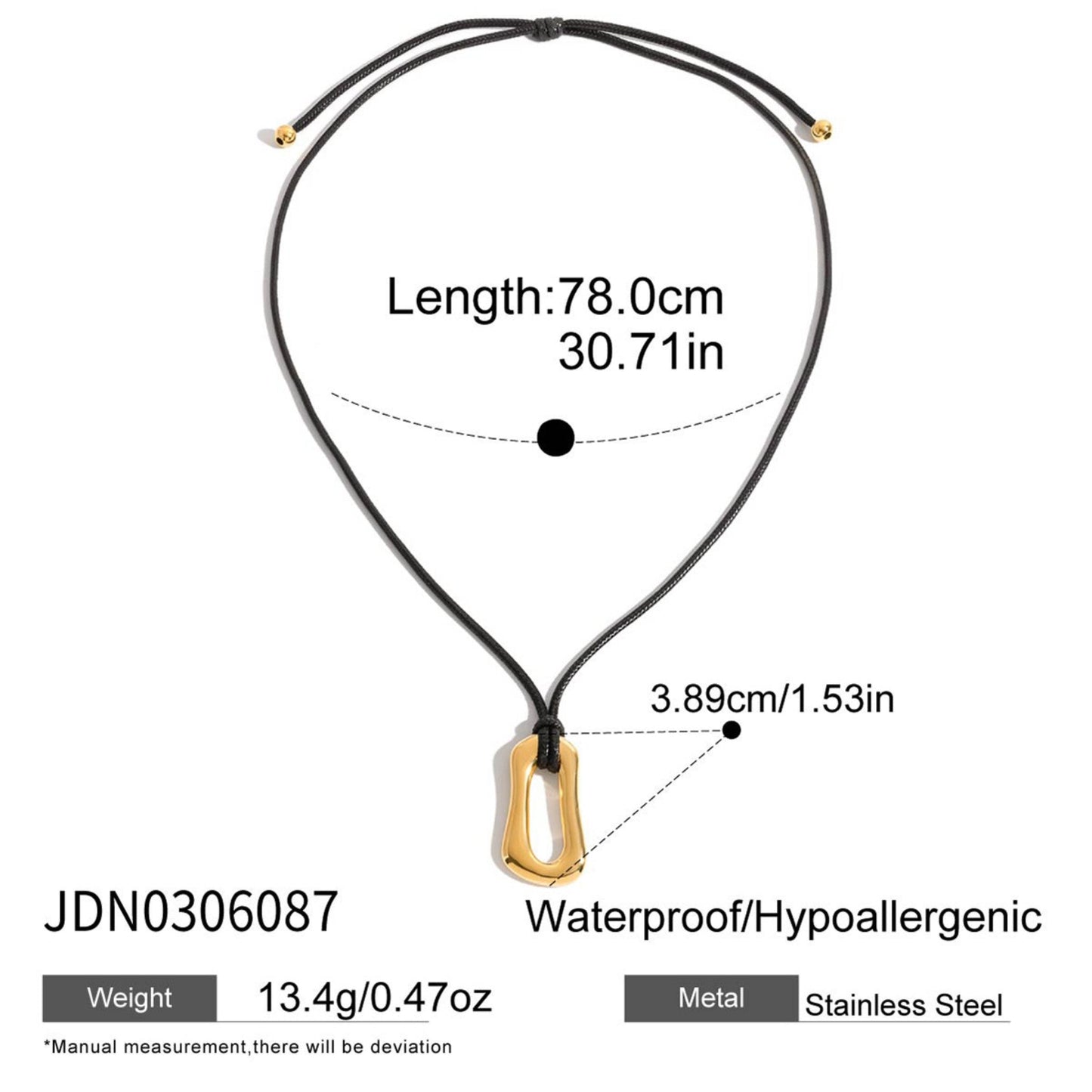 Black Rope Modern Pendant Necklace – 18K Gold Stainless Steel