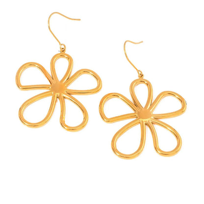 Close-up of the Blossom Bloom Earrings pendant showcasing its intricate open petal floral design in radiant gold.