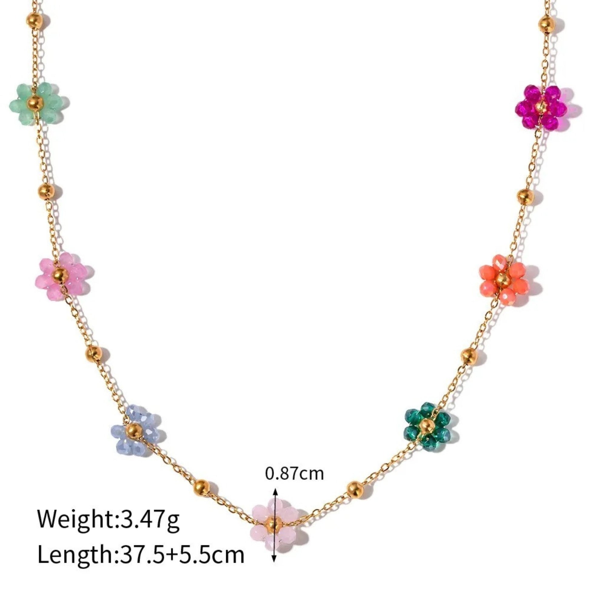 Close-up of the Blossom Radiance Set’s colorful floral charms, intricately crafted with vibrant details and 18K gold-plated accents.