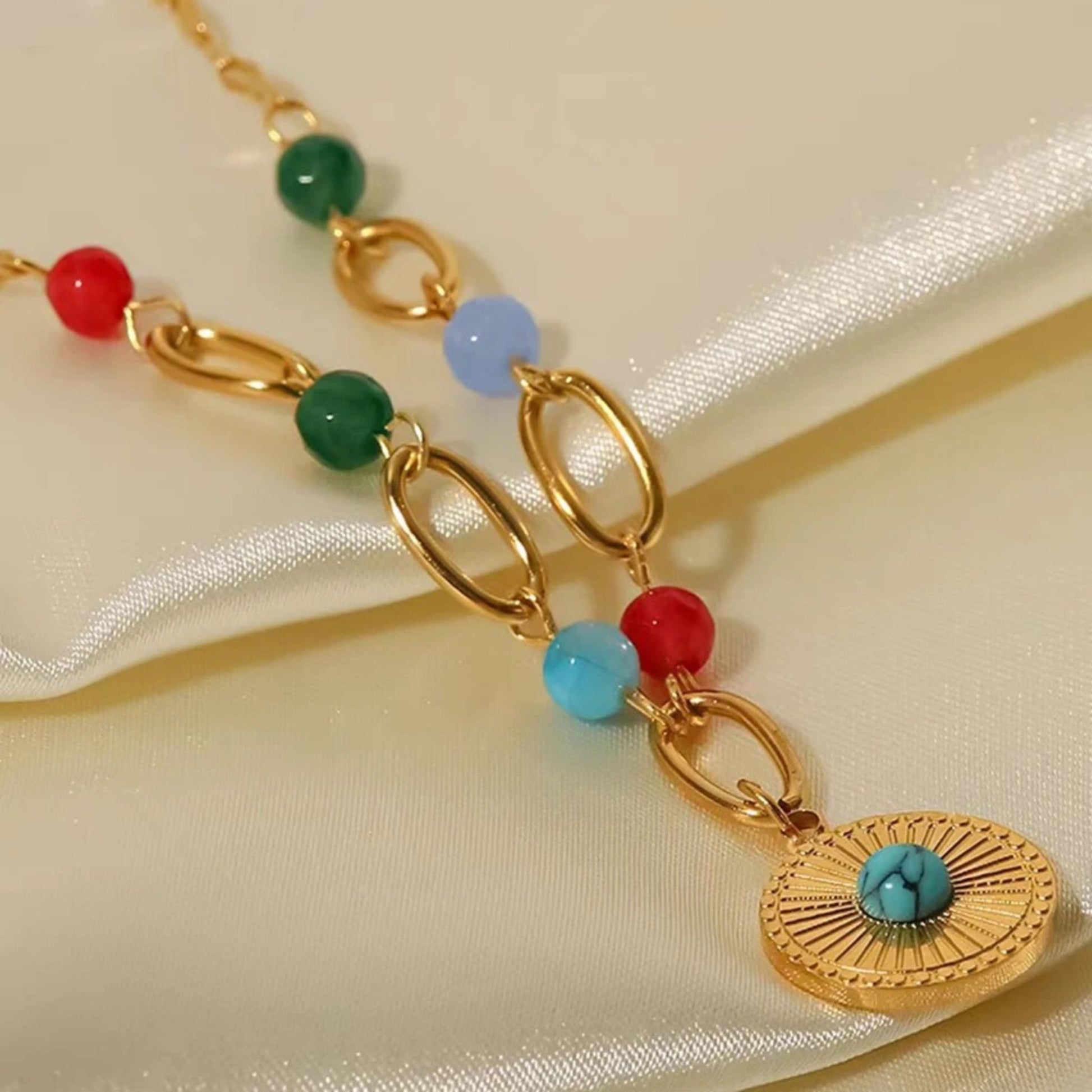 Colorful Bohemian Pendant Necklace styled for casual or formal looks, adding a unique touch.