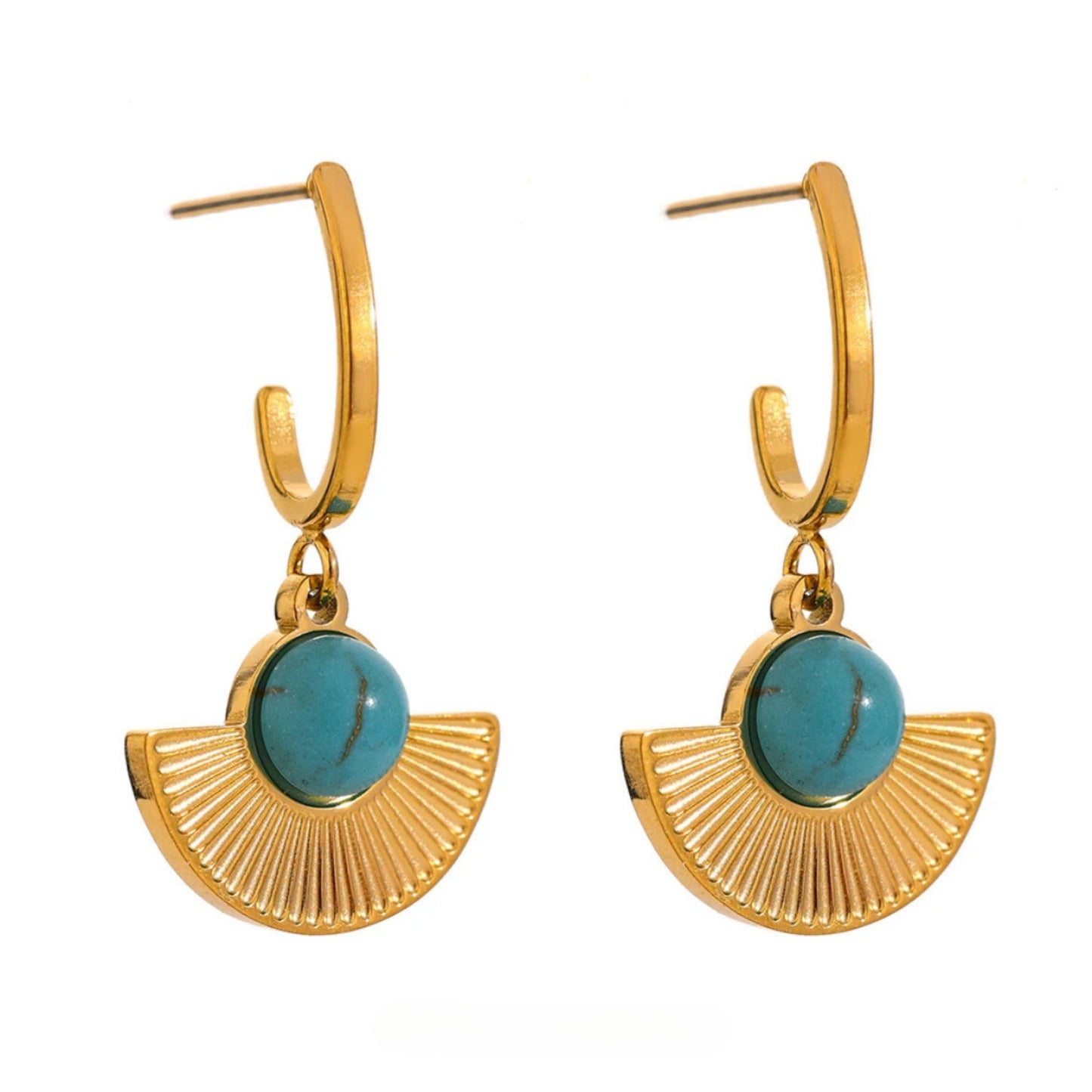 Close-up of the Bohemian Radiance Turquoise Jewelry Set highlighting the vibrant natural turquoise stone in the earrings.