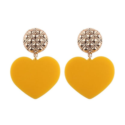 Bold Heart Acrylic Drop Earrings in vibrant Orange with a gold-tone stud, perfect for making a playful statement.