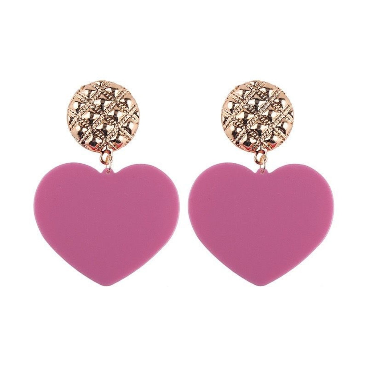 Bold Heart Acrylic Drop Earrings in vibrant Pink with a gold-tone stud, perfect for making a playful statement.