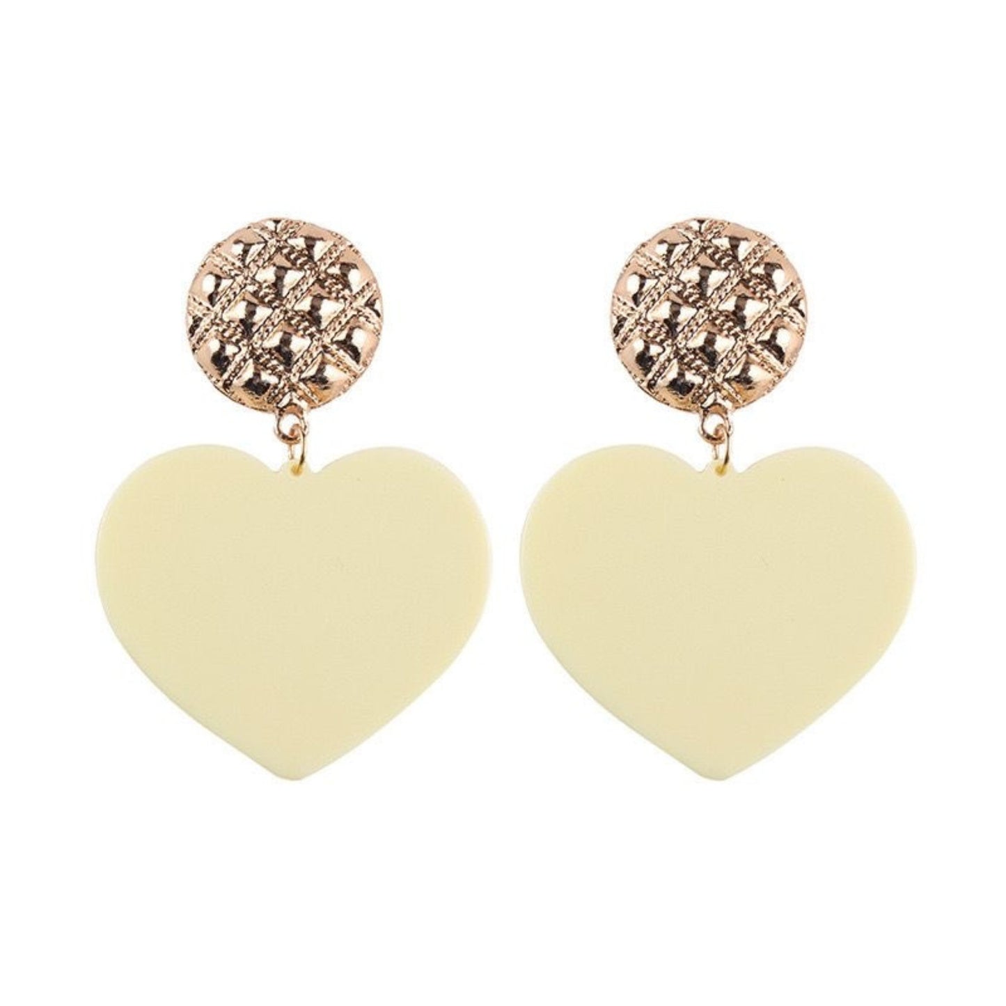 Bold Heart Acrylic Drop Earrings in vibrant White with a gold-tone stud, perfect for making a playful statement.