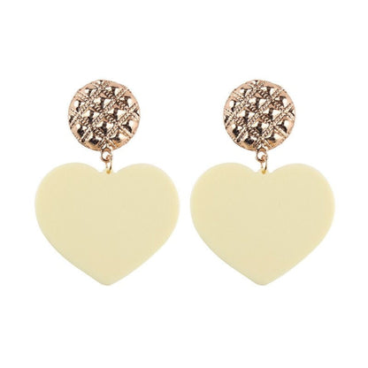 Bold Heart Acrylic Drop Earrings in vibrant White with a gold-tone stud, perfect for making a playful statement.