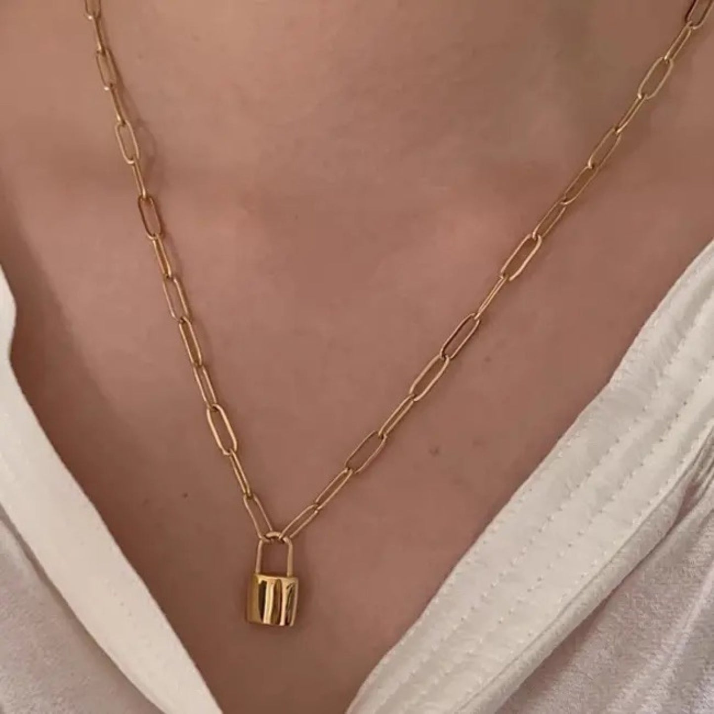 Bold Lock Pendant Chain Necklace with oversized gold-plated link chain and a statement lock pendant for edgy style.