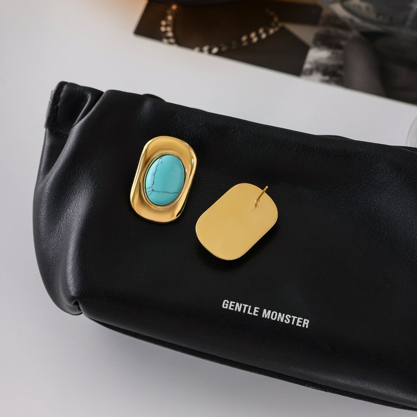 Bold Turquoise Oval Stud Earrings – 18K Gold Plated Stainless Steel