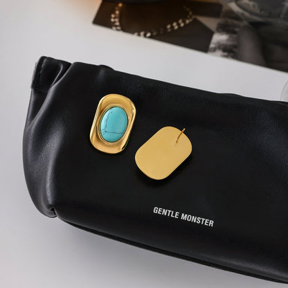 Bold Turquoise Oval Stud Earrings – 18K Gold Plated Stainless Steel