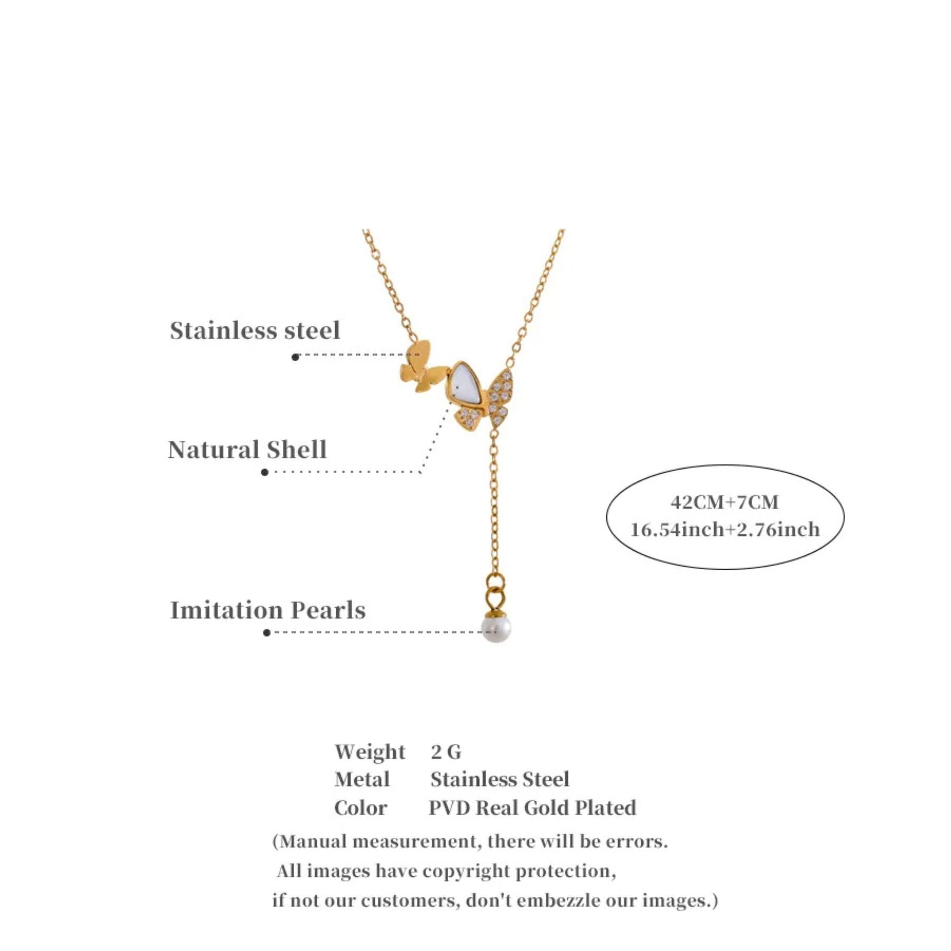 Dimensions and Features of Butterfly Drop Necklace