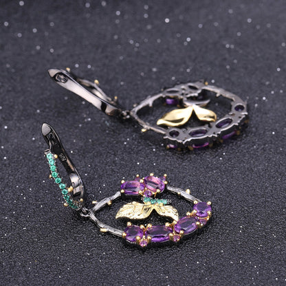 Butterfly-Natural-Inspired Amethyst and Emerald Sterling Silver Earrings