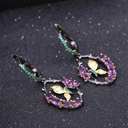 Butterfly-Natural-Inspired Amethyst and Emerald Sterling Silver Earrings