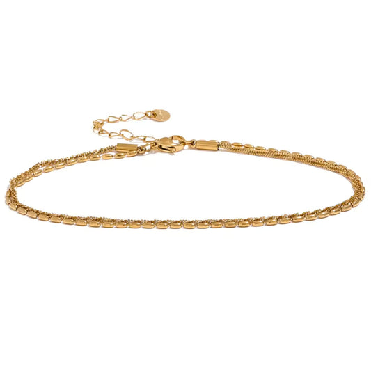 Classic Gold-Plated Rope Chain Anklet with a 2mm rope design, crafted in stainless steel with 18K gold plating.