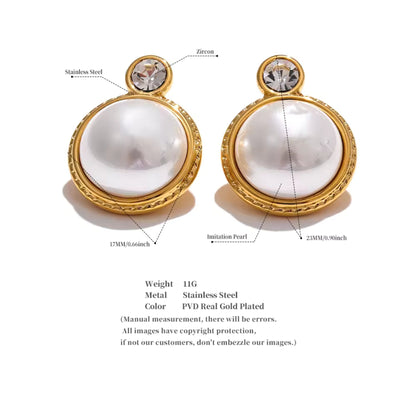 Classic Pearl & Zircon Stud Earrings with a pearl size of 17mm and a total diameter of 23mm, offering a bold yet refined look.