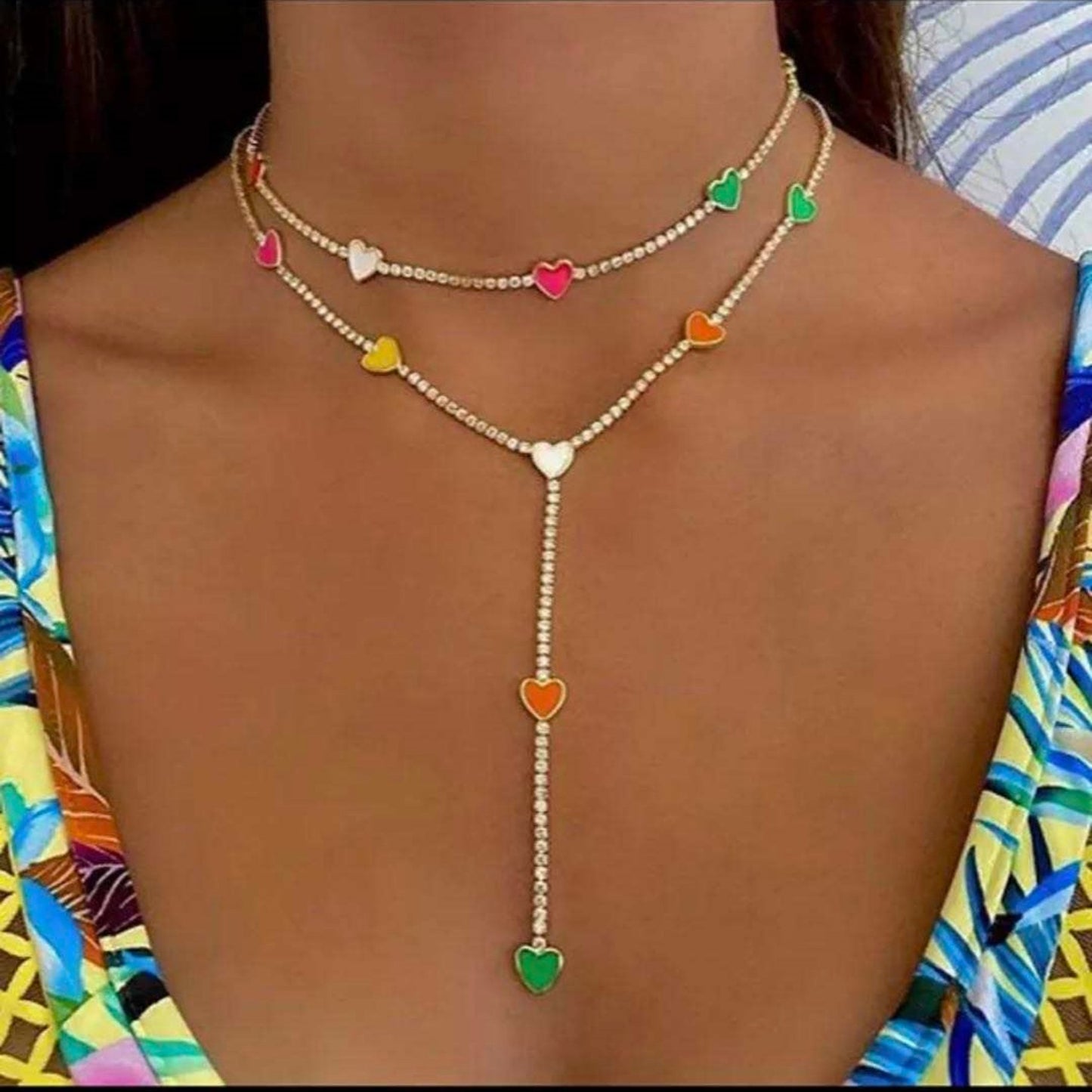 Colorful Hearts Gold Plated Choker Necklace