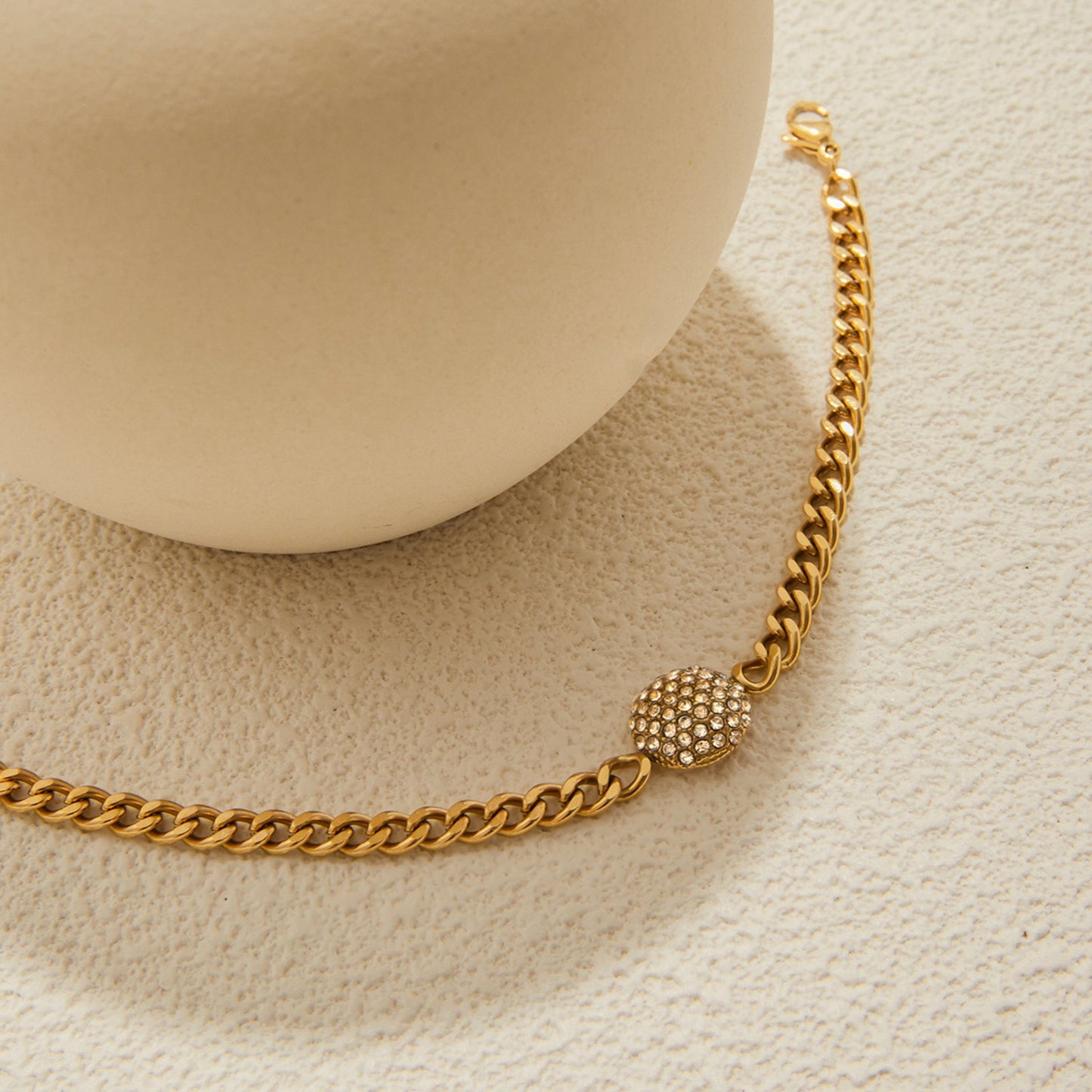 Crystal Ball Chain Bracelet – 18K Gold Plated Stainless Steel